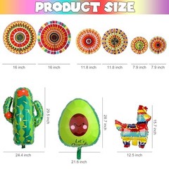 Mexican Fiesta Party Decorations Supplies – 32 Pcs Pinata Cactus Paper Fans Set