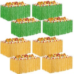 Juexica 8 Packs Luau Grass Table Skirt 9 ft x 30 275 x 75 cm, Yellow, Green
