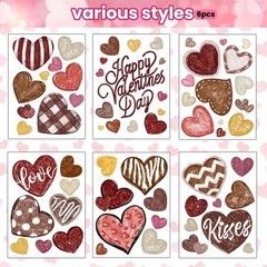 DIYDEC 6 Sheets Brown Valentines Window Clings Love Heart