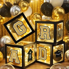 2026 Black & Gold Graduation Party Decorations Set – 124 PCS with LED Balloons &