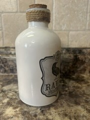 Decorative White Glass Bottle «Raven Feathers” Halloween Spooky Wicca Potion