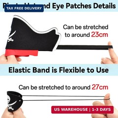 ZeeDix 48 Pcs Pirate Accessories for Kids, Include 16 Pirates Hats, 16 Eye Patch