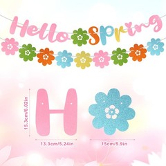 Hello Spring Banner, Pre-Strung Spring Flower Banner Colorful Spring Garland …