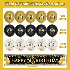 50th Birthday Decorations – Black Gold 50th Birthday Banner and Balloons for …