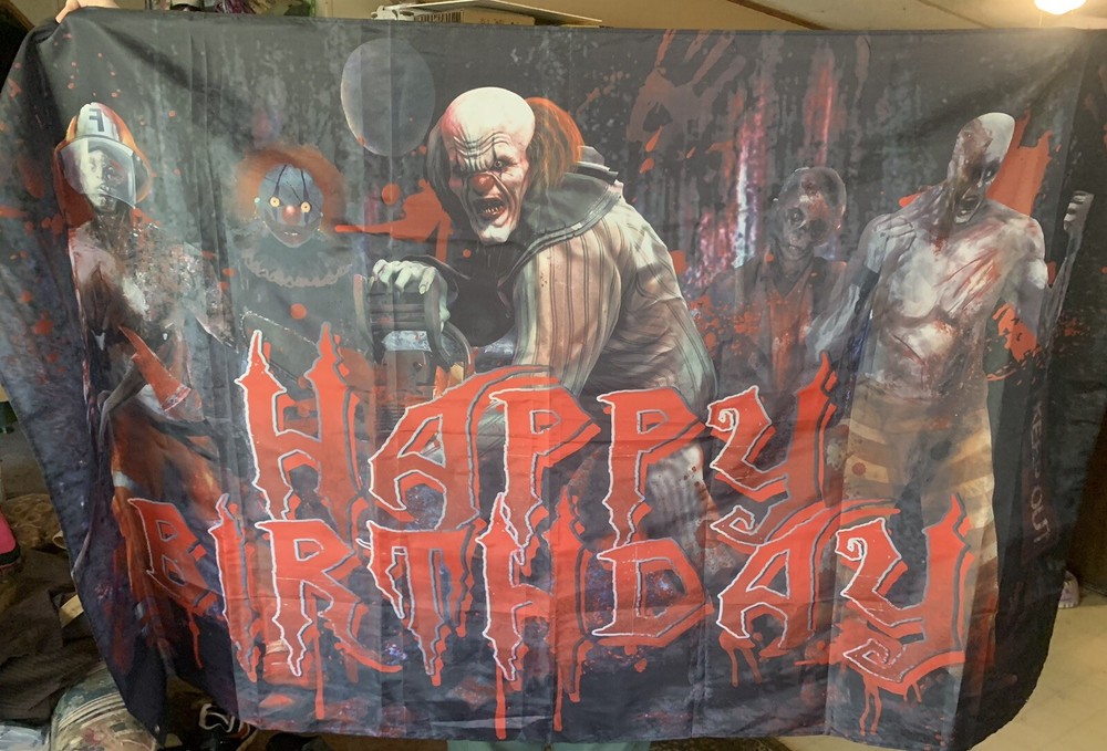 Happy Birthday Zombies Scary Clown It 56” X 50” Heavy Duty Wall Banner New