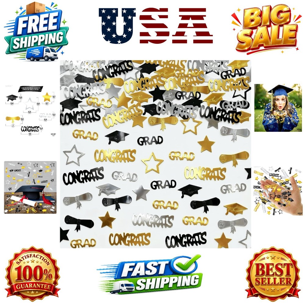 Graduation Decorations 2026 – Pack of 1000, Black and Gold Congrats Grad Grad…