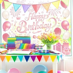 6 Sheet Happy Birthday Window Clings Pink Birthday Cake Balloon Firework Reus…