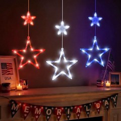 Battery Operated 4th of July Star String Lights – Red, White & Blue, 3 Pack