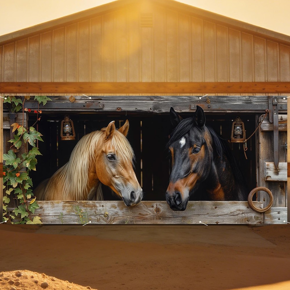 Garage Door Covers Banner Hanging Decor Backdrop 6X13Ft Polyester Rustic Farm…