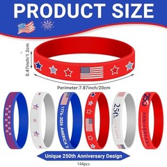 144pcs 250 Anniversary Silicone Bracelet Bulk 4th of July Patriotic Wristband