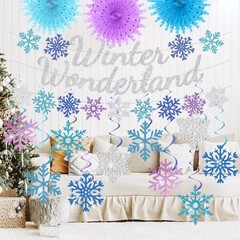28pcs Winter Snowflake Hanging Swirls Decorations, Winter Wonderland White