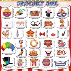 Circus Photo Booth Props 30 PCS Funny Carnival Selfie Props Party Decoration