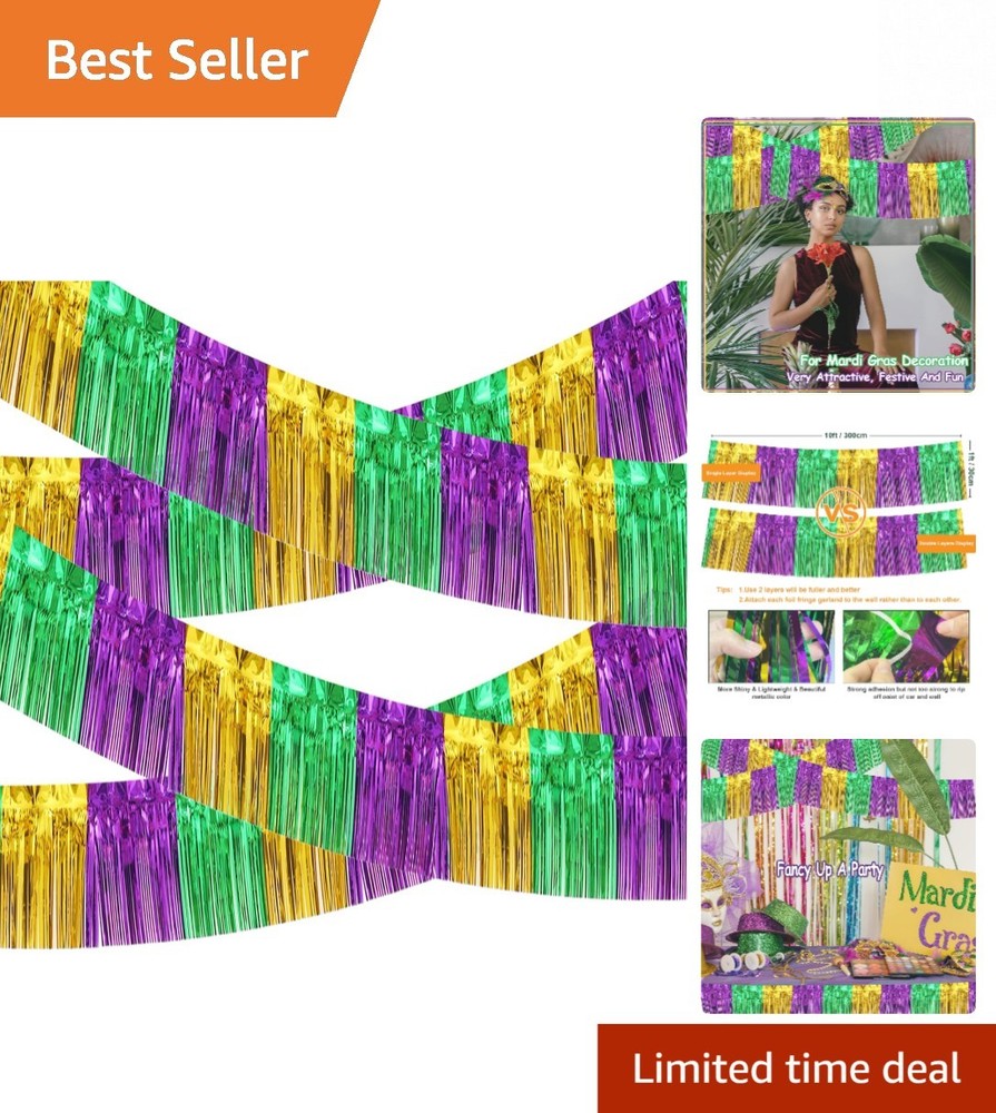 Vibrant Metallic Fringe Garland 10ft for Parades & Party Decorations – 4 Pack