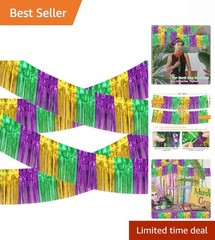 Vibrant Metallic Fringe Garland 10ft for Parades & Party Decorations – 4 Pack