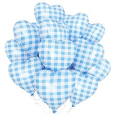 Blue White Checkered Heart Balloons,12Pcs 18Inch Light Heart Shaped Blue Grid