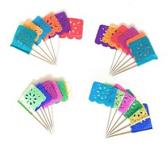 Set of 24 Pcs Multi-Colored Mini Mexican Paper Papel Picado Tissue Banner Fla…
