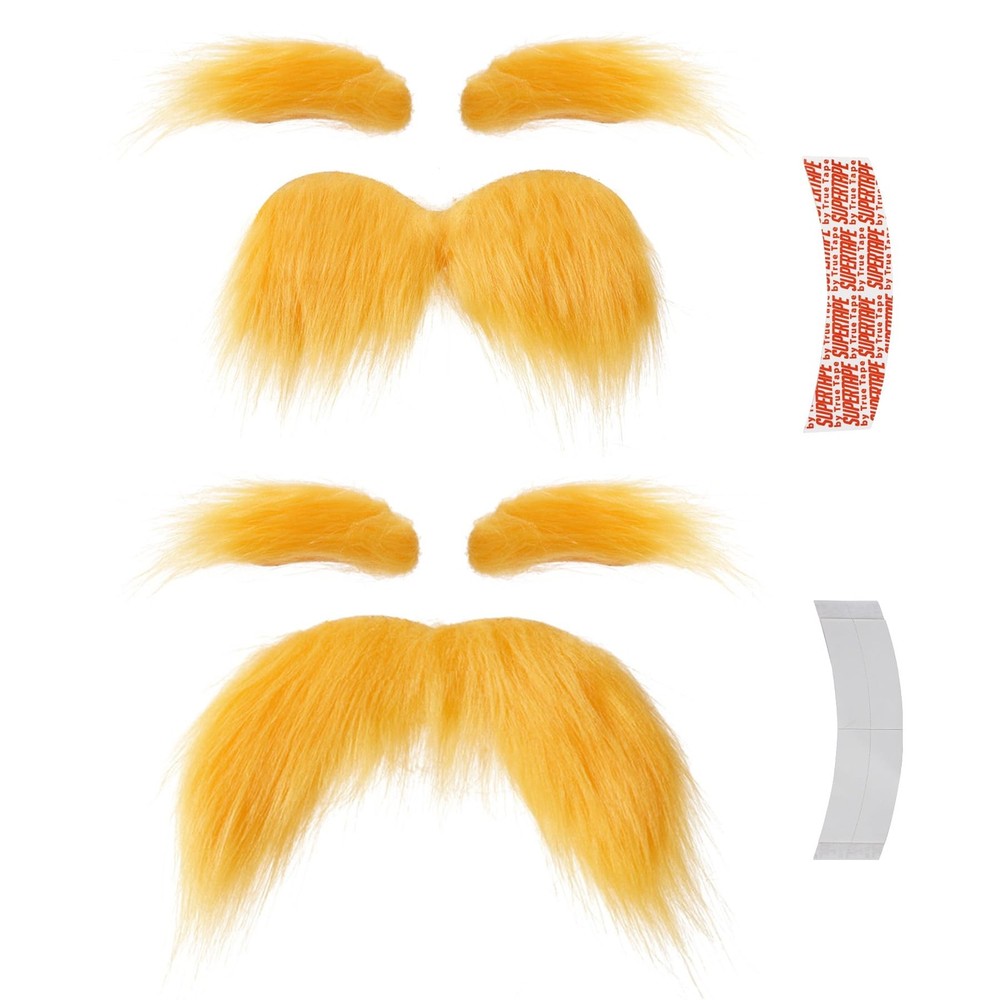 2 PCS Yellow Mustache and Eyebrows with Spare Tape, 2 Novelty Realistic Yellow F