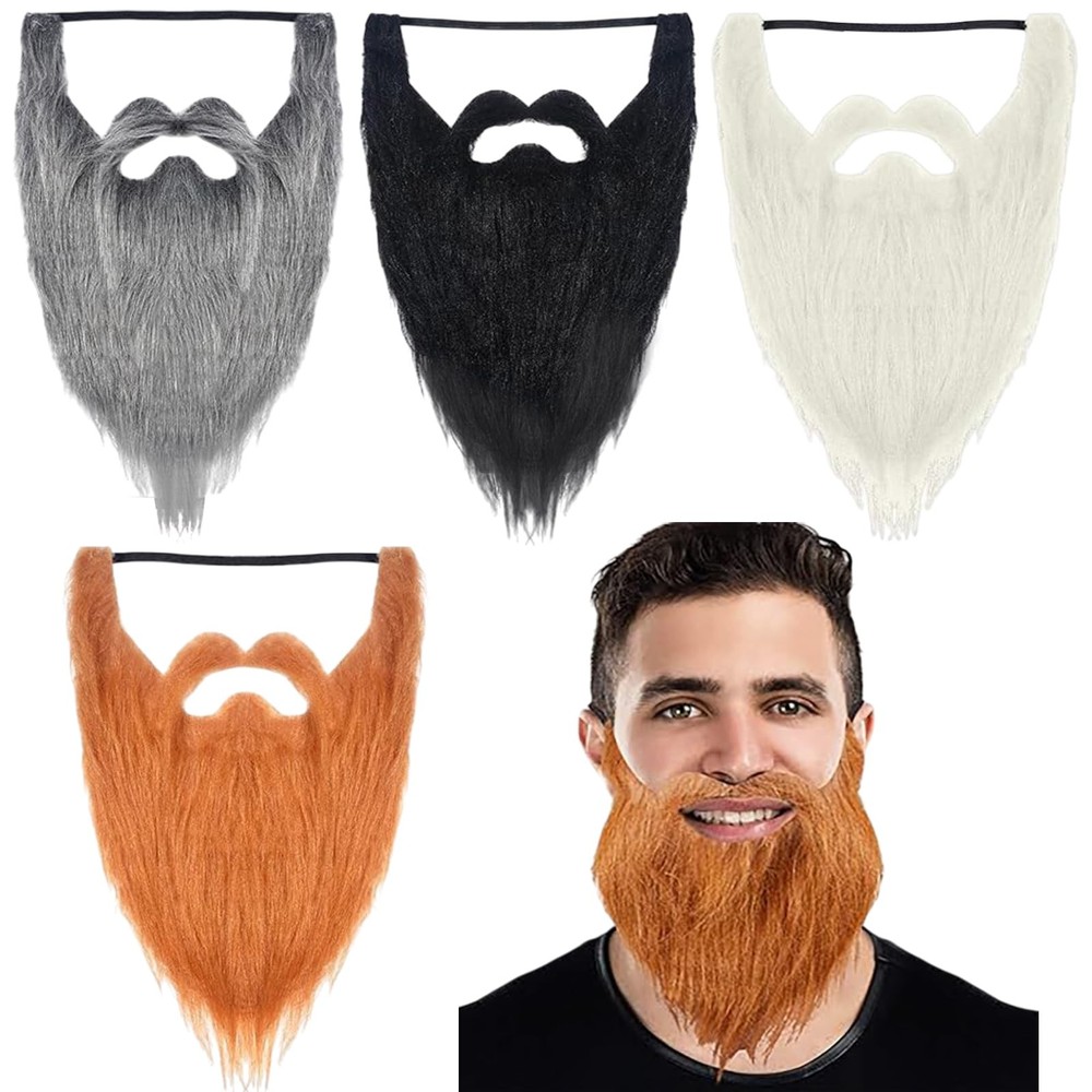 4 Pieces Fake Beards Long False Black, Orange, White, Gray
