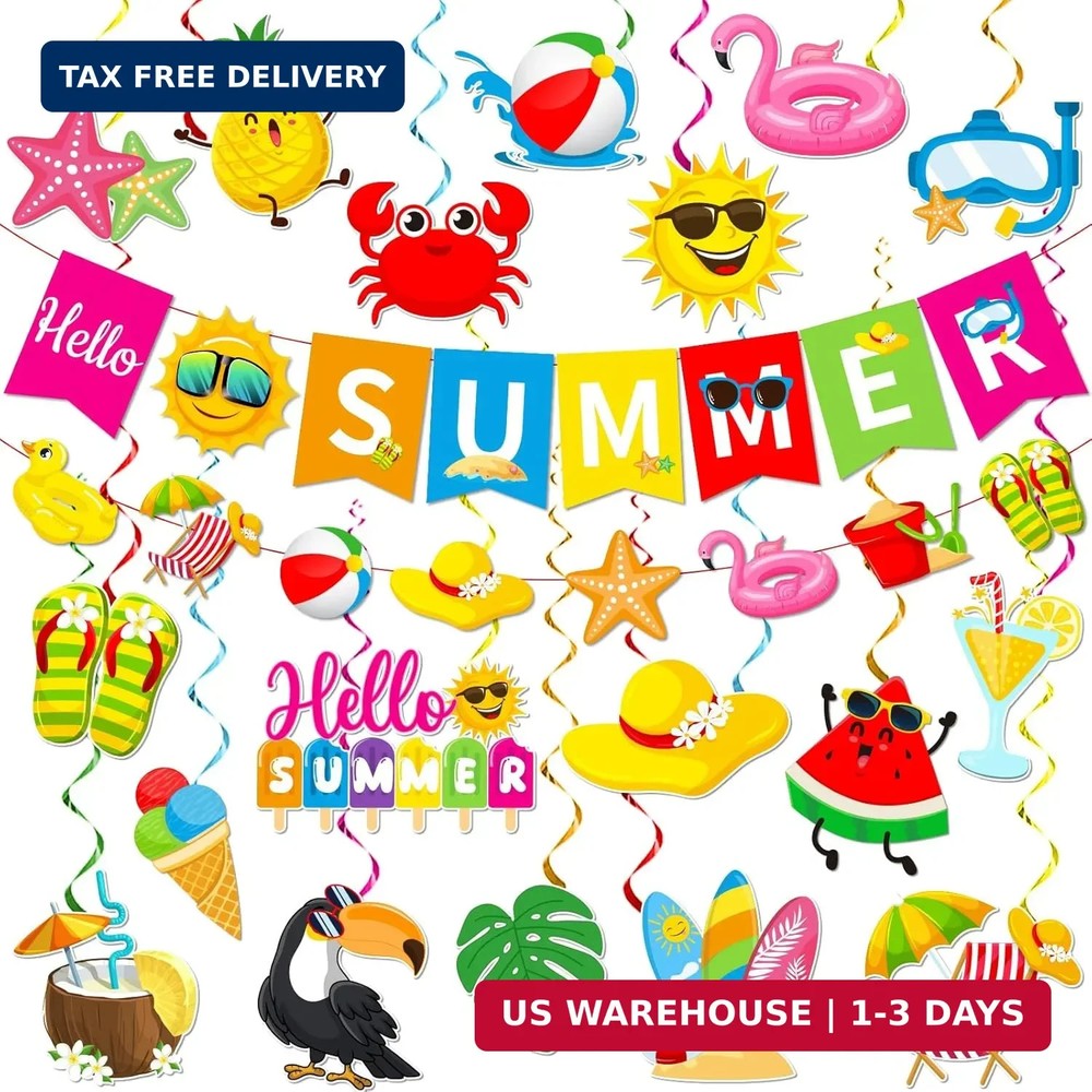 Summer Party Decorations, Beach Party Decor Includes Hello Summer Banner Beach H