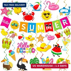Summer Party Decorations, Beach Party Decor Includes Hello Summer Banner Beach H