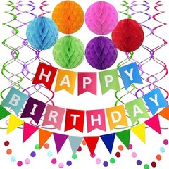 Fecedy Happy Birthday Banner with Colorful Paper Flag Bunting Paper Circle Confe
