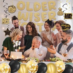 50th Birthday Decorations for Men Women, Pre-Strung Gold Glitter ‘Older Wiser…
