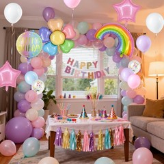 6th Birthday Decorations for Girls, 15PCS Pastel Rainbow Party Balloon Set wi…