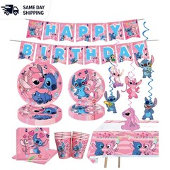 88 Pcs Cute Pink Stitch Party Supplies Set for Enchanting Birthday Celebrations