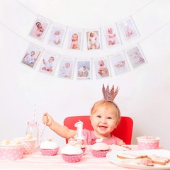 MADENG DIY First Year Monthly Photo Banner, Baby Girls One Year Pink Scallope…