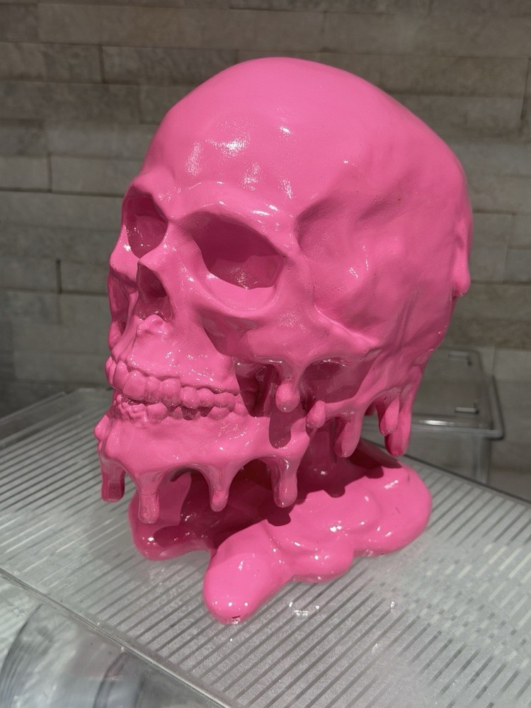 8” Hot Pink Gloss Paint Makeup Drip Skull Skeleton Head Gothic Horror Ornament