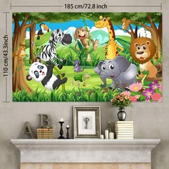 Blulu Jungle Safari Backdrop Fabric Animal Extra Large, Multicolor