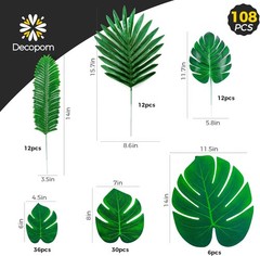 108 Pack Palm Leaves Artificial Tropical Monstera – 6 Kinds Large Small Green