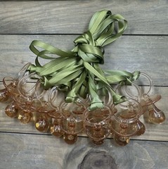 12 pcs baby shower pacifier necklaces amber color with sage green ribbon