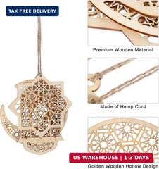 WILLBOND 12 Pcs Wood Ramadan Decorations Eid Decorations Islam Mubarak Wooden Or