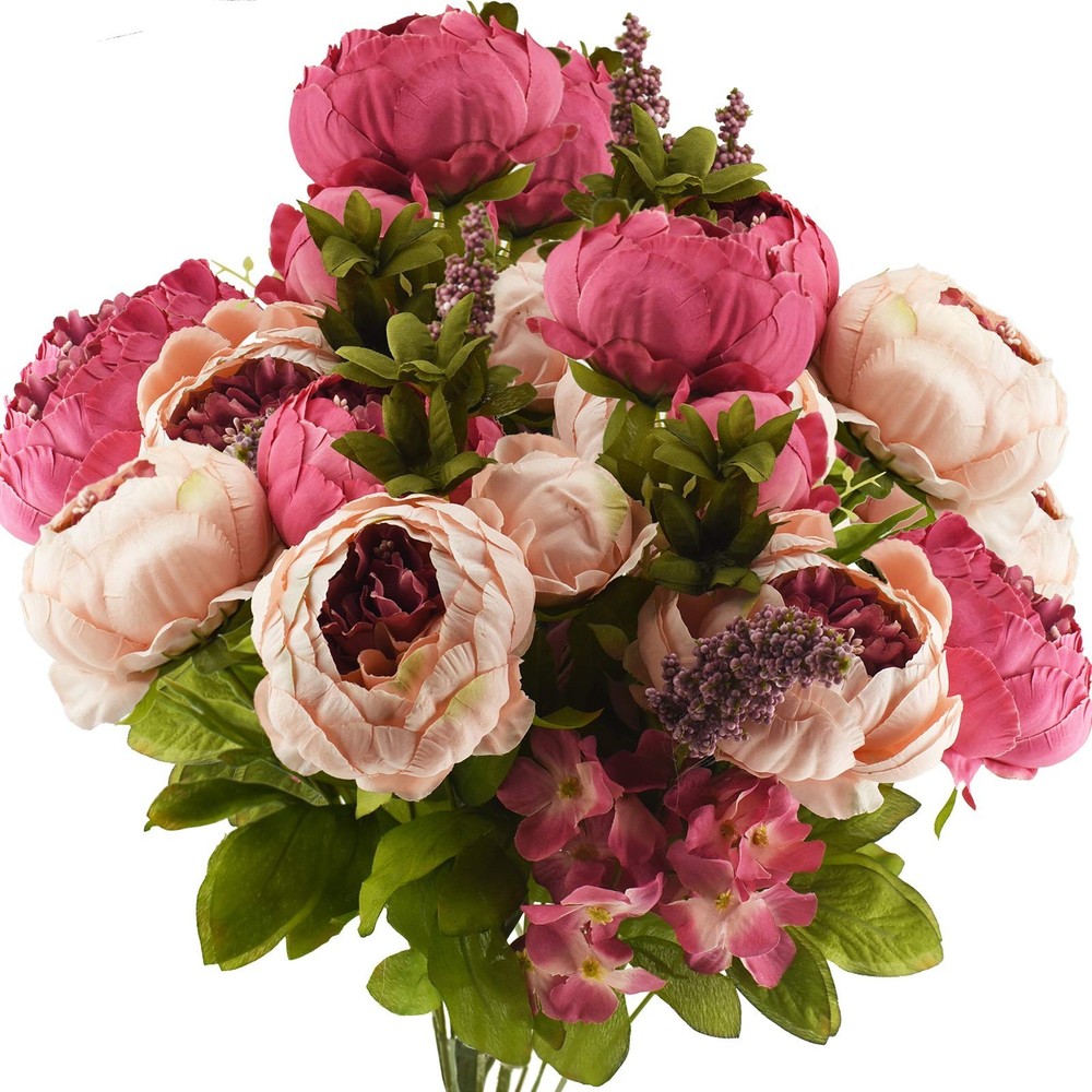 FiveSeasonStuff Vintage Artificial Peonies Silk Peony Flowers and Hydrangeas …