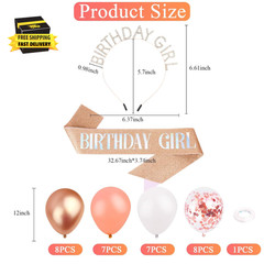 Rose Gold Birthday Decorations for Women – Birthday Girl Headband & Sash Rhinest