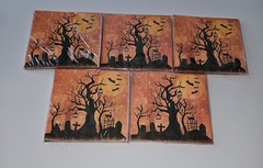 NEW 5 Packages Full Moon Halloween Napkins Lot Graveyard Tree Stars Bats Orange