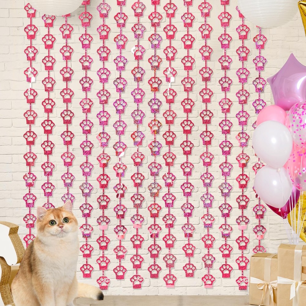 Cat Birthday Decorations, 2 Pack Pink Cat Paw Party Supplies 3.3×6.6 ft Foil …