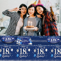 Blue 18Th Birthday Decorations for Boys Girls Navy Blue Silver Happy 18Th Birthd