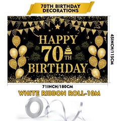 70th Decorations Happy 70th Banner for Men Black Gold 70 Years Party Decorati…