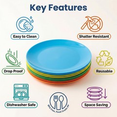 AOYITE Plastic Dinner Plates Reusable BPA Free 10 inch, Assorted Colors