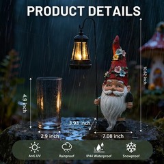 Garden Gnomes Statue with Solar Lantern, Outdoor Gnome Decorations for Yard, …