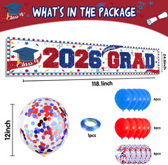 Graduation Yard Signs Red and Blue Class of 2026 Congrats Grad Banner Large with