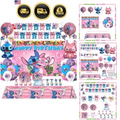 Birthday Party Decorations Kit Pink Balloons Banner Cake Plates Napkins Set