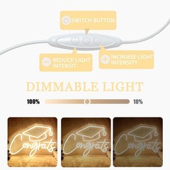 Congrats Grad Neon LED Sign Graduation Cap Warm White Adjustable brightness NIB