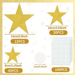 90 PCS Gold Glitter Star Cutouts, Double Printed, 3 Sizes, Bulletin Board