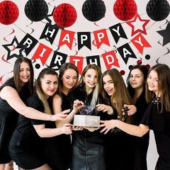 Complete Red and Black Happy Birthday Decoration Set – Durable and Reusable