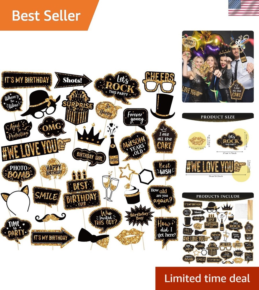 Engaging 36 Pcs Photo Booth Props for Chic Birthday and Graduation Parties