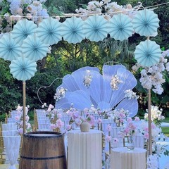 Blue Party Decorations 8in Hanging Paper Fans 30 Color DIY Set Light Blue