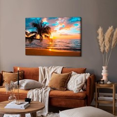 Beach Canvas Wall Art Palm Tree Coastal Wall Decor Nature Ocean Landscape Pic…